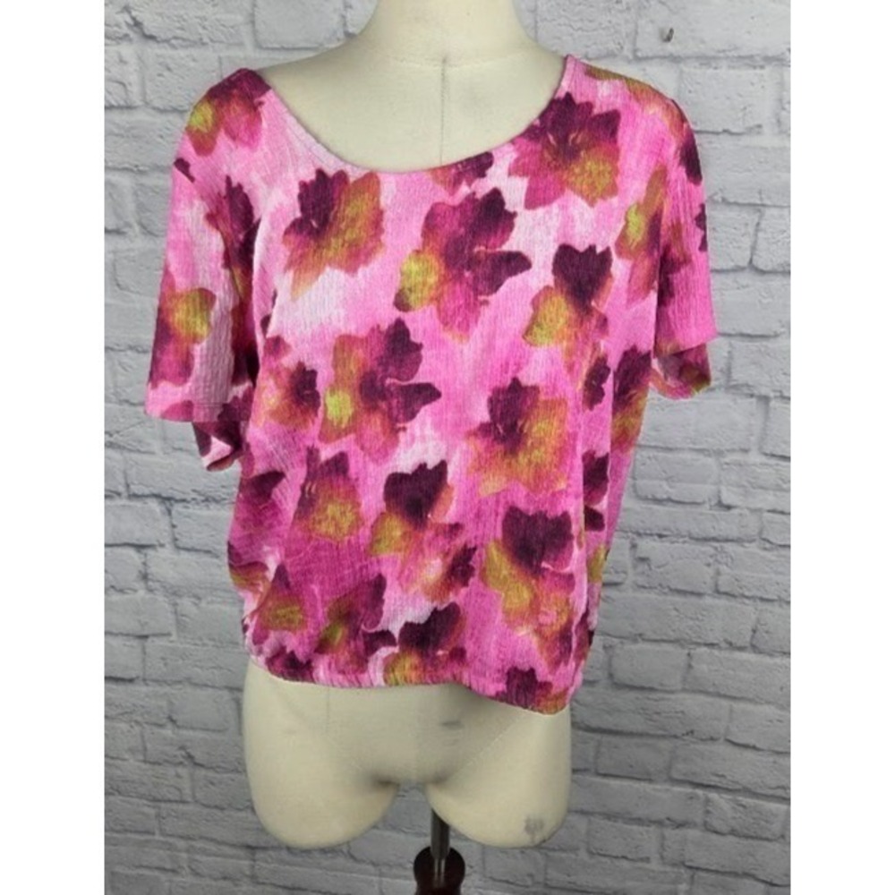 BAR III Trendy Plus Size Textured Printed Short-Sleeve Top Women's Size 1X Pink